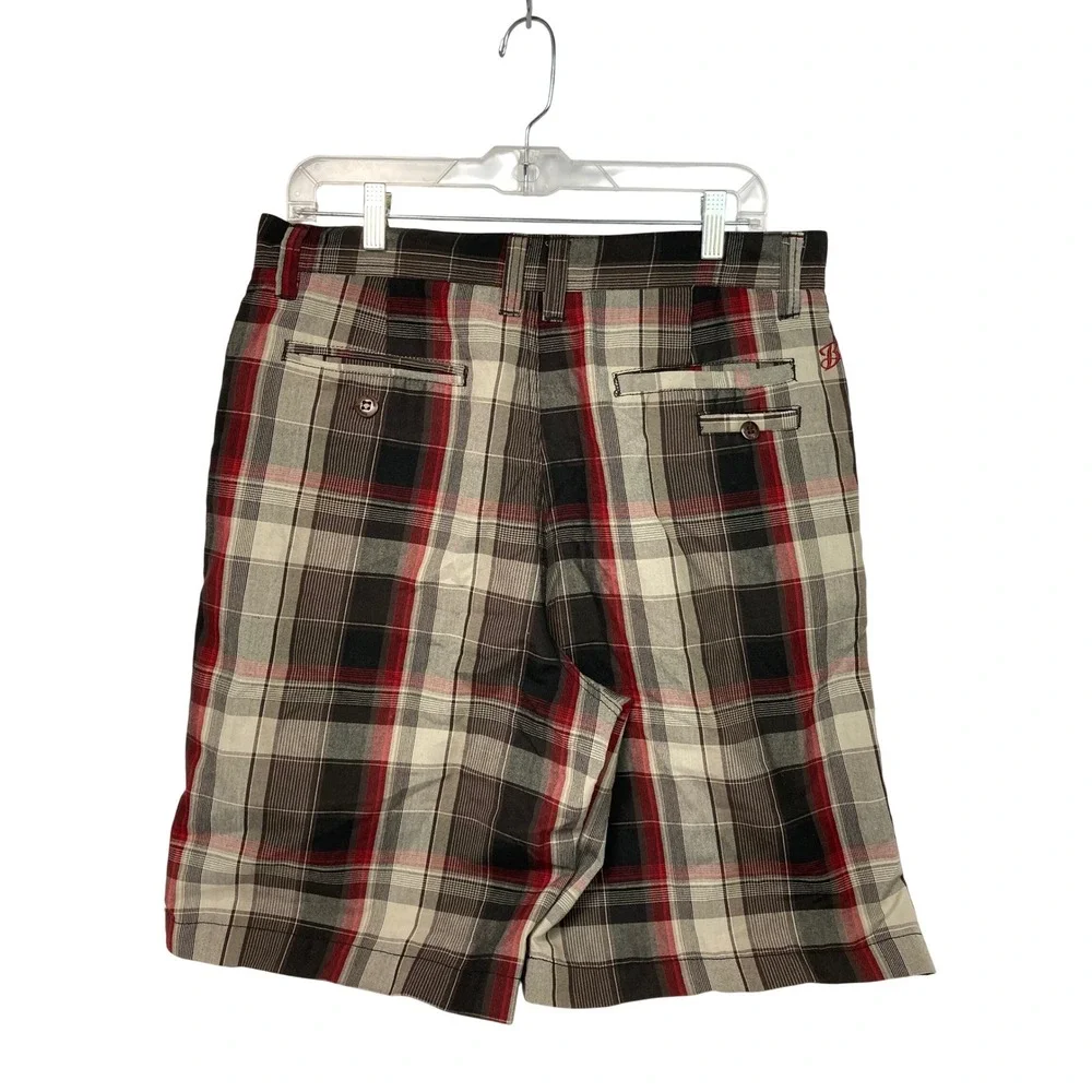 Billabong Plaid Shorts Men's Size 33 Beige Red Black Casual Flat Front